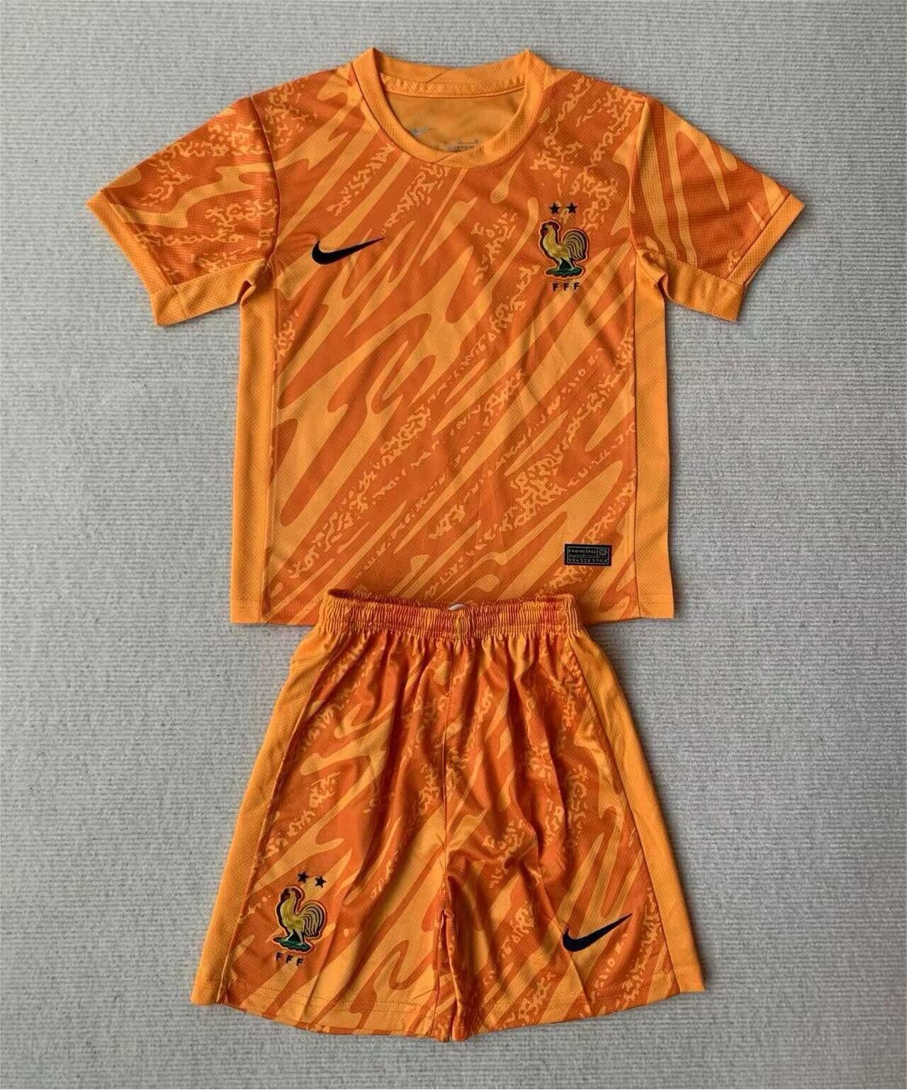 Kids-France 2024 Euro GK Orange Soccer Jersey